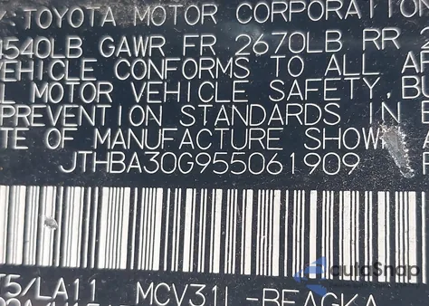 2005 Lexus Es 330 из США, поврежденный, VIN JTHBA30G955061909